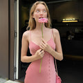 Pretty Pink Spaghetti Strap Slit Birthday Party Dress Prom Dress TP2072