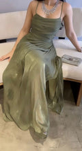 Elegant Green A-line Slit Spaghetti Strap Long Formal Prom Dress Evening Gown TP2088