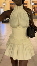 Chic pale yellow A-line high neck chiffon short prom dress homecoming dress TP2108
