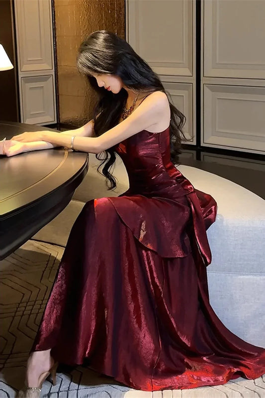 Wine Red Straps Mermaid Long Party Dress, Wine Red Evening Dress Formal Dress TP2129