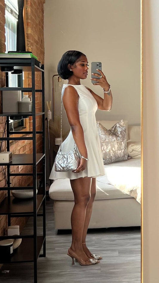 Chic White A-Line Round-neck Party Dress Homecoming Dress Cocktail Dress TP2133