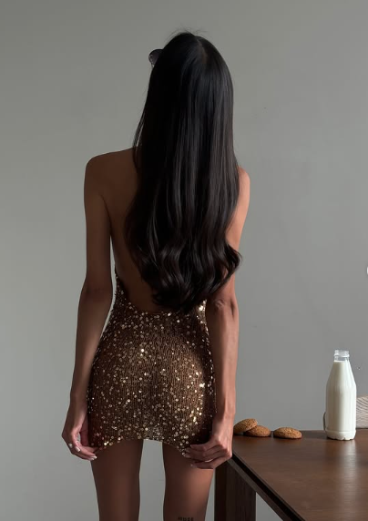 Sexy Halter Neck Deep V Neck Off Shoulder Backless Sequin Mini Party Dress Prom Dress TP2135
