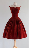 Simple Burgundy A-line Off-shoulder Velvet Short Ball Gown Evening Dress TP2137