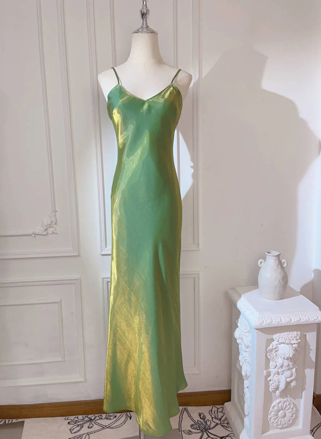 Lovely Green Straps Long Formal Dress, Green Satin Party Dress Evening Dress TP2156