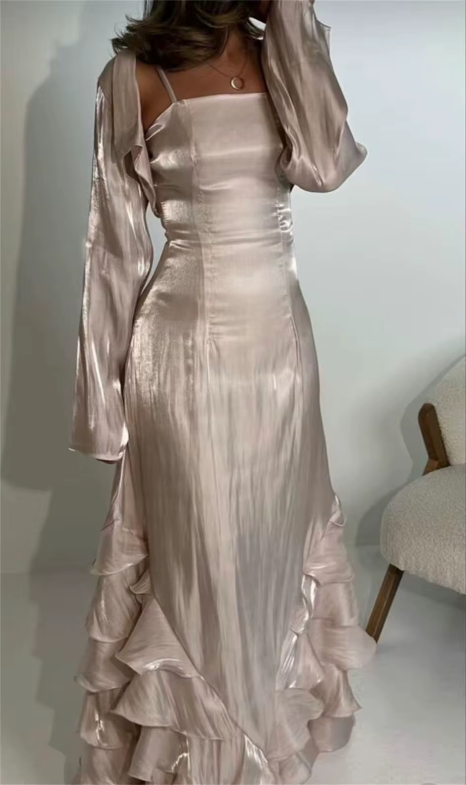 Vintage Pleated Ruffle Floor Length Ball Gown TP2161