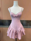 Sweet Pink Strapless Bow Mini Party Dress Homecoming Dress TP2162