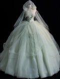 Elegant Green A-line Off-shoulder Sleeveless Tulle Formal Prom Gown Evening Dress TP2166