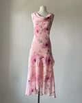 Printed Pink Sleeveless Chiffon Ruffle Ball Gown Evening Gown TP2169