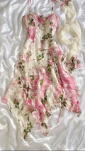 Sexy Pink A-line Printed Strap Chiffon Short Prom Gown Party Dress TP2177
