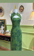 Elegant Green Mermaid Sleeveless Slit Hollow Ball Gown Evening Dress TP2182
