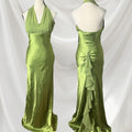 Sexy Green Halter Neck Low Cut Satin Mermaid Formal Prom Dress Evening Gown TP2183
