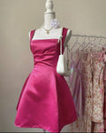 Bright Pink Strapless A-Line Backless Satin Mini Party Dress Homecoming Dress TP2185