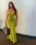 Sexy Green Strap Deep V Neck Backless Mermaid Ball Gown TP2191