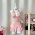 Simple Halter Neck A-Line Mini Party Dress Homecoming Dress TP2194