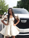Chic Ivory Tutu Off-the-shoulder Bow Mini Homecoming Dress TP2214