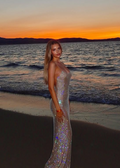 Shiny Champagne Strapless Backless Mermaid Ball Gown Evening Dress TP2270