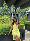 Gorgeous Yellow Strapless Lace High-Low Ball Gown Evening Dress TP2275