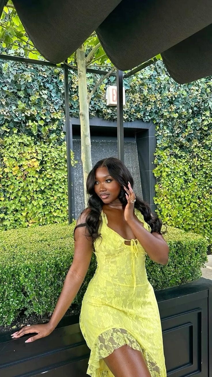 Gorgeous Yellow Strapless Lace High-Low Ball Gown Evening Dress TP2275