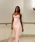 Satin Pink Strapless Sweetheart Neck Mermaid Long Ball Gown Evening Dress TP2318