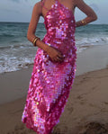 Gorgeous Hot Pink Sequined Backless Sleeveless Ankle-Length Prom Dress Evening Dress TP2337