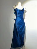 Vintage Blue Strap Mermaid Formal Prom Dress Evening Gown TP2342