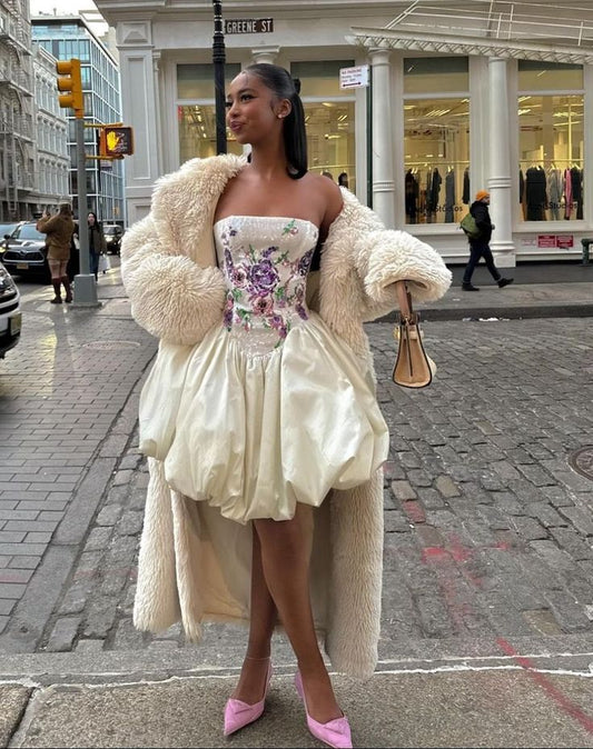 Chic Tutu Embroidery Strapless Ivory Short Ball Gown Party Dress TP2357