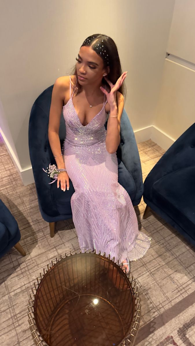 Sparkling Purple Straps V Neck Sequin Floor Length Prom Dress Bridesmaid Dress TP2360