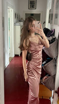 Elegant Satin Strap Sleeveless Long Formal Prom Dress Evening Gown TP2367