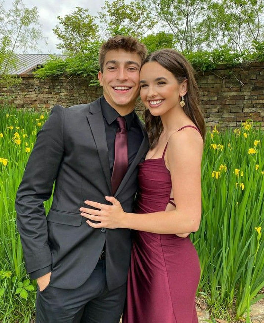 Elegant Burgundy Spaghetti Strap Sleeveless Backless Mermaid Prom Dress Bridesmaid Dress TP2409