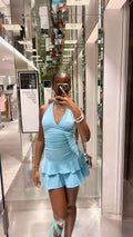 Sexy Blue Halter A-Line Short Prom Dress Party Dress TP2412