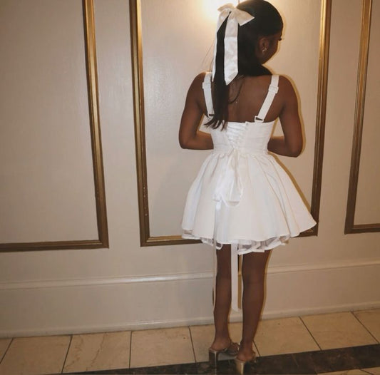 Beautiful White Strap A-line Short Party Dress Homecoming Dress TP2455