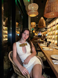 Chic White Sleeveless Bodycon Mini Party Dress Homecoming Dress TP2506
