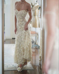 Vintage Spaghetti Strap Ivory Lace Mermaid Prom Dress Evening Dress TP2515