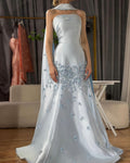 Elegant Blue A-line Strapless Satin Floor Length Formal Prom Dress Evening Dress TP2532