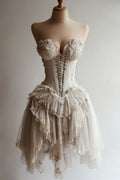 Vintage Ivory Strapless Sweetheart Neck A-Line Mini Party Dress Homecoming Dress TP2535
