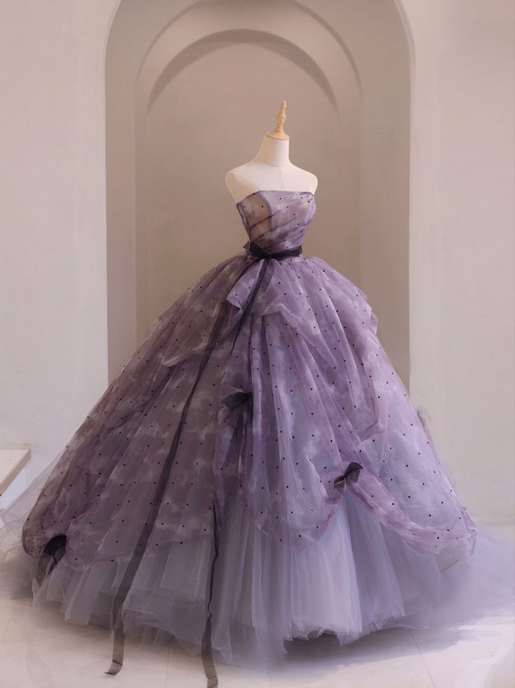 Dreamy Purple A-line Strapless Tulle Long Prom Dress Princess Dress TP2564