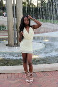 Sexy Ivory Halter Bodycon Pearl Prom Dress Homecoming Dress TP2569