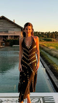 Elegant Black Halter Neck Sequined Backless Chiffon Long Prom Dress Evening Dress TP2571