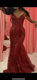 Sexy Burgundy Strapless V-Neck Mermaid Sequined Ball Gown Evening Dress TP2576