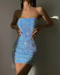 Shiny Blue Off Shoulder Sequin Bodycon Mermaid Mini Party Dress Homecoming Dress TP2591