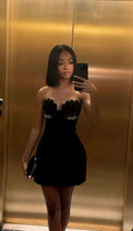 Elegant Black Velvet Strapless Mini Prom Dress Evening Dress TP2639