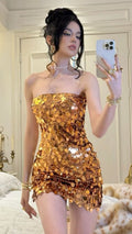 Sparkling Mermaid Off-the-shoulder Sequin Mini Party Dress Homecoming Dress TP2649