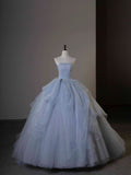 Elegant A-Line Strapless Tulle Long Formal Prom Dress Evening Gown TP2664