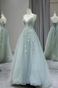 Beautiful A-line strapless V-neck  tulle long prom dress evening dress TP2678