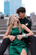 Chic Green Satin Strapless Slit Long Prom Dress Bridesmaid Dress TP2680