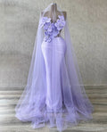 Fantasy Purple Beaded 3D Flower Hollow Mermaid Prom Dress Evening Gown TP2686