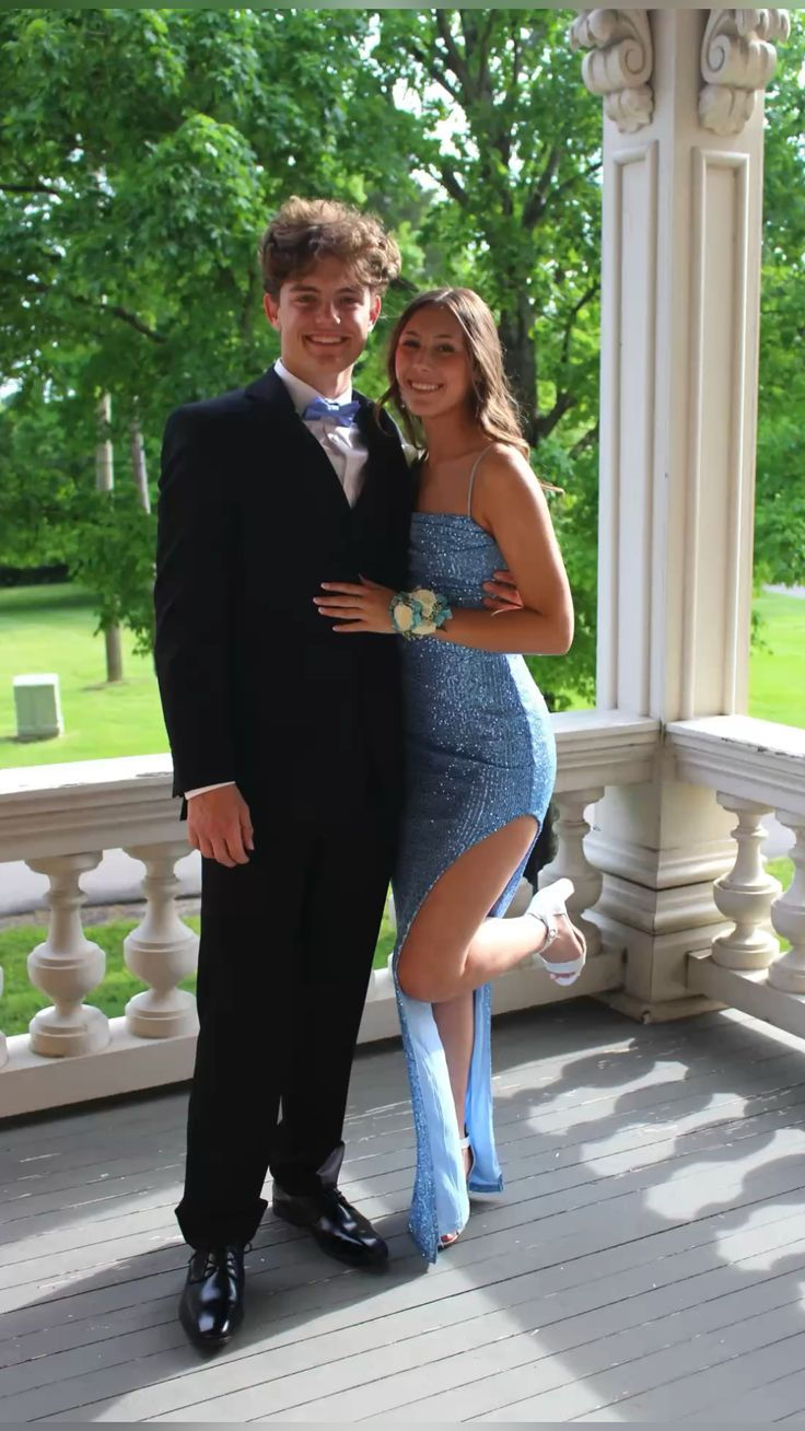 Sparkling Straps Blue Mermaid Prom Dress with Slits Bridesmaid Dress TP2694