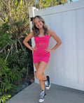 Pink Strapless Bodycon Short Party Dress Homecoming Dress TP2699