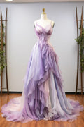 Fantasy Gradient Purple Strap Sleeveless A-line Floor-length Prom Dress Evening Gown TP2746