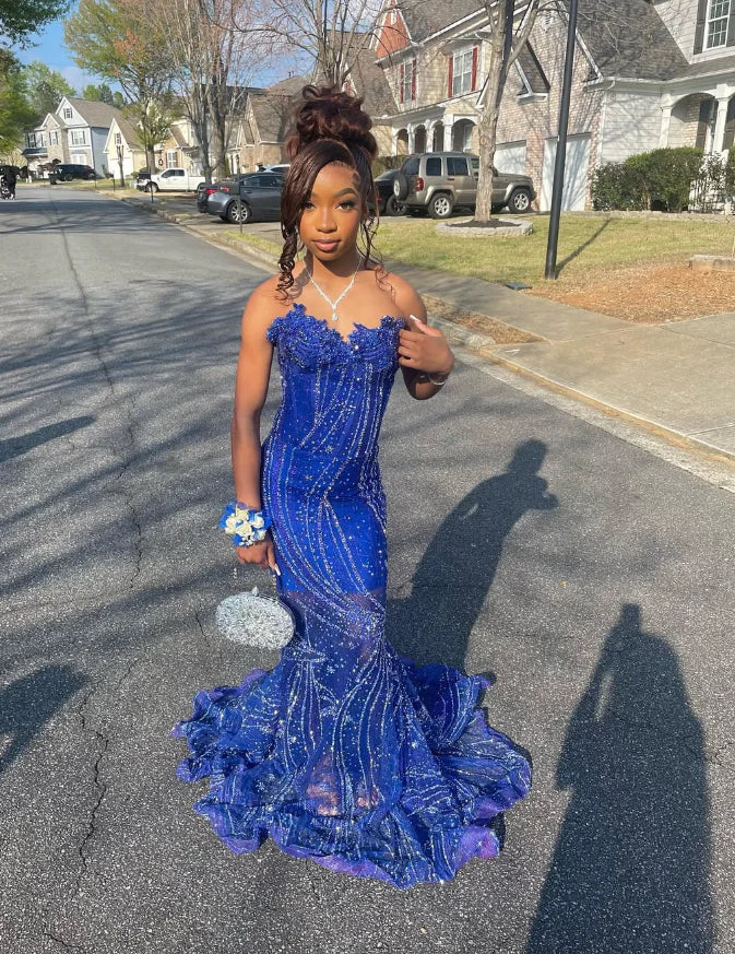 Gorgeous Sapphire Blue Sweetheart Neck Sleeveless Mermaid Floor-length Prom Dress Evening Dress TP2771